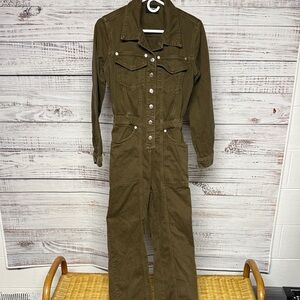 The Kooples Khaki Denim Utility Jumpsuit